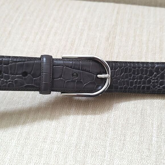 Lauren Ralph Lauren Croc Embossed Gray Leather Belt Silver Buckle Size M - Picture 9 of 11